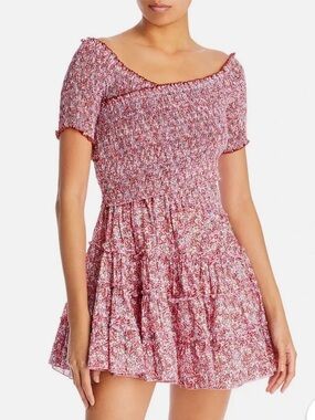 Poupette St Barth: Pink Floral Smocked Short Dress
